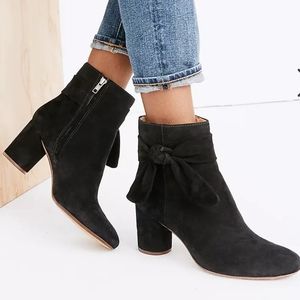 Madewell Leather Suede Black Esme Bow Ankle Boot Preppy Classic Fall Size 8